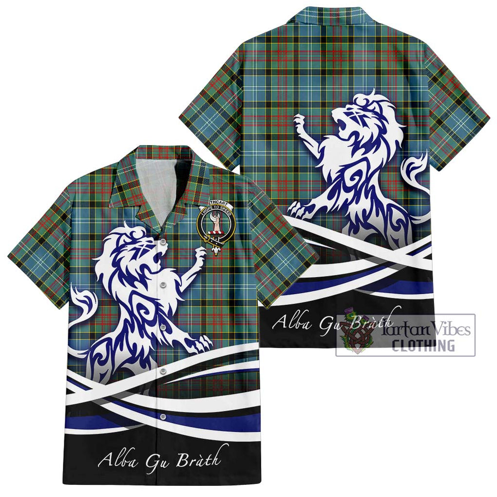 Cathcart Tartan Short Sleeve Button Shirt with Alba Gu Brath Regal Lion Emblem Kid - Tartanvibesclothing Shop