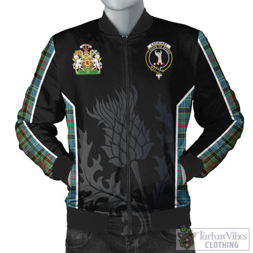 Cathcart Tartan Bomber Jacket with Family Crest and Scottish Thistle Vibes Sport Style