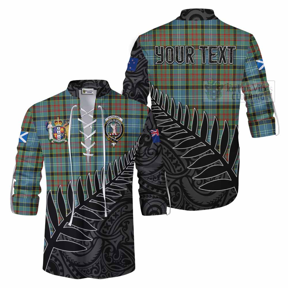 Tartan Vibes Clothing Cathcart Crest Tartan Ghillie Kilt Shirt with New Zealand Silver Fern Half Style