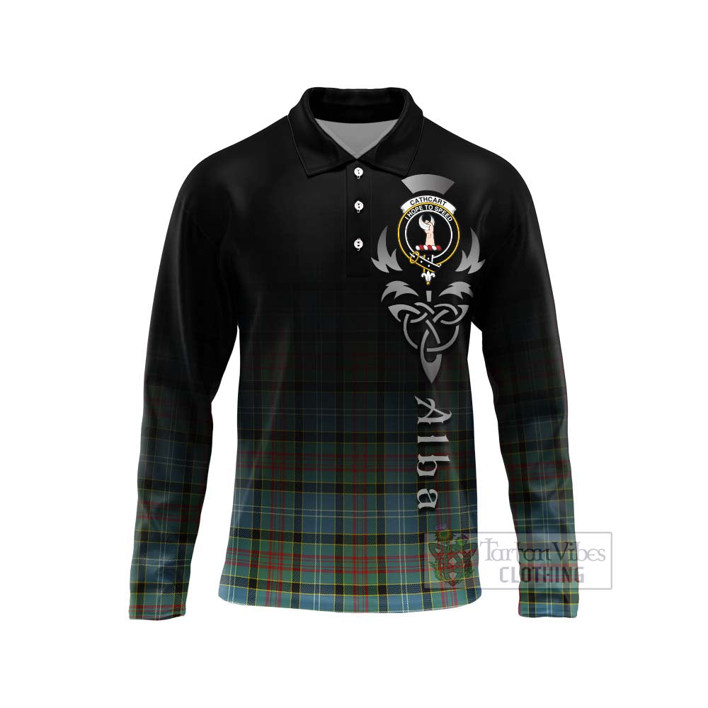 Tartan Vibes Clothing Cathcart Tartan Long Sleeve Polo Shirt Featuring Alba Gu Brath Family Crest Celtic Inspired