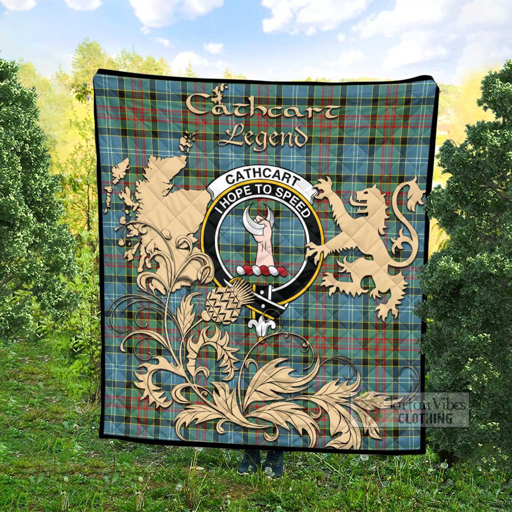 Tartan Vibes Clothing Cathcart Tartan Quilt with Family Crest and Scottish Symbol Style