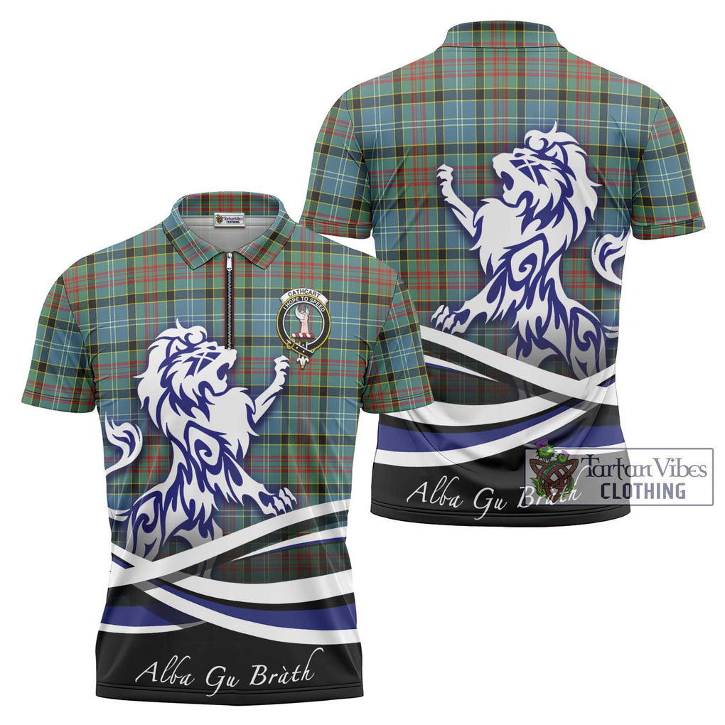 Cathcart Tartan Zipper Polo Shirt with Alba Gu Brath Regal Lion Emblem Unisex - Tartanvibesclothing Shop