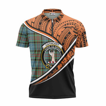 Cathcart Crest Tartan Zipper Polo Shirt with Polynesian Vibes Style - Orange Version