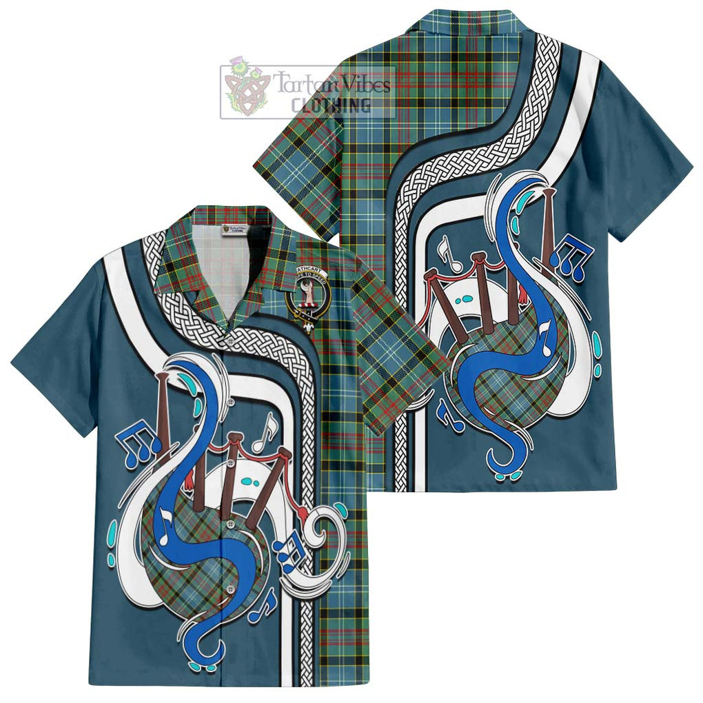 Cathcart Tartan Short Sleeve Button Shirt with Epic Bagpipe Style Kid - Tartanvibesclothing Shop