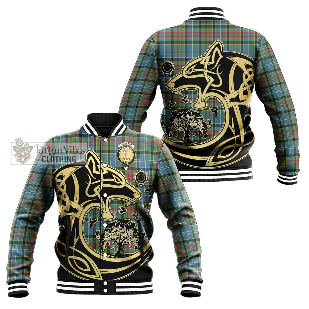 Cathcart Tartan Baseball Jacket with Family Crest Celtic Wolf Style Unisex - Tartan Vibes Clothing