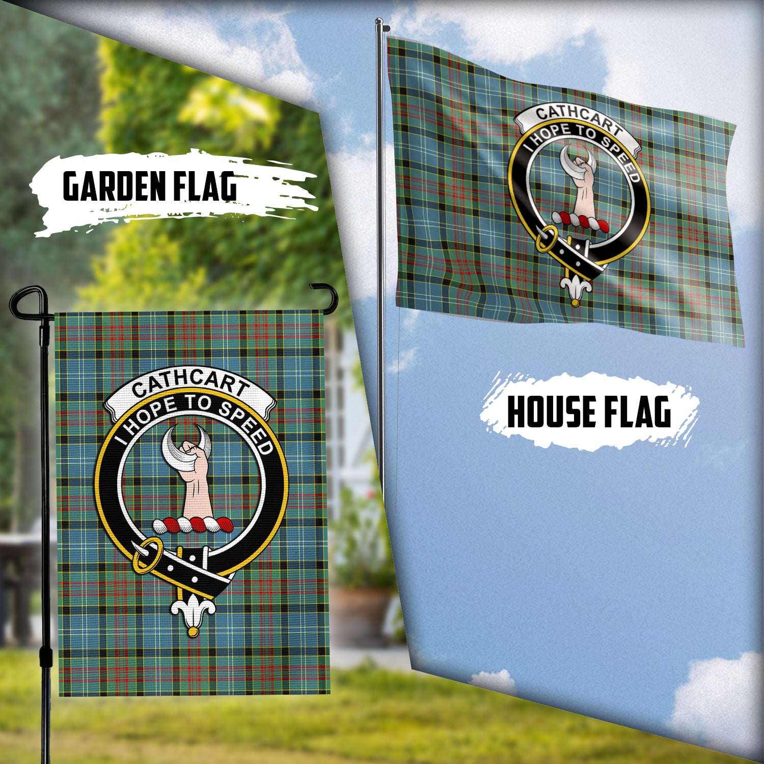 Cathcart Tartan Flag with Family Crest Garden Flag (Vertical) - Tartan Vibes Clothing