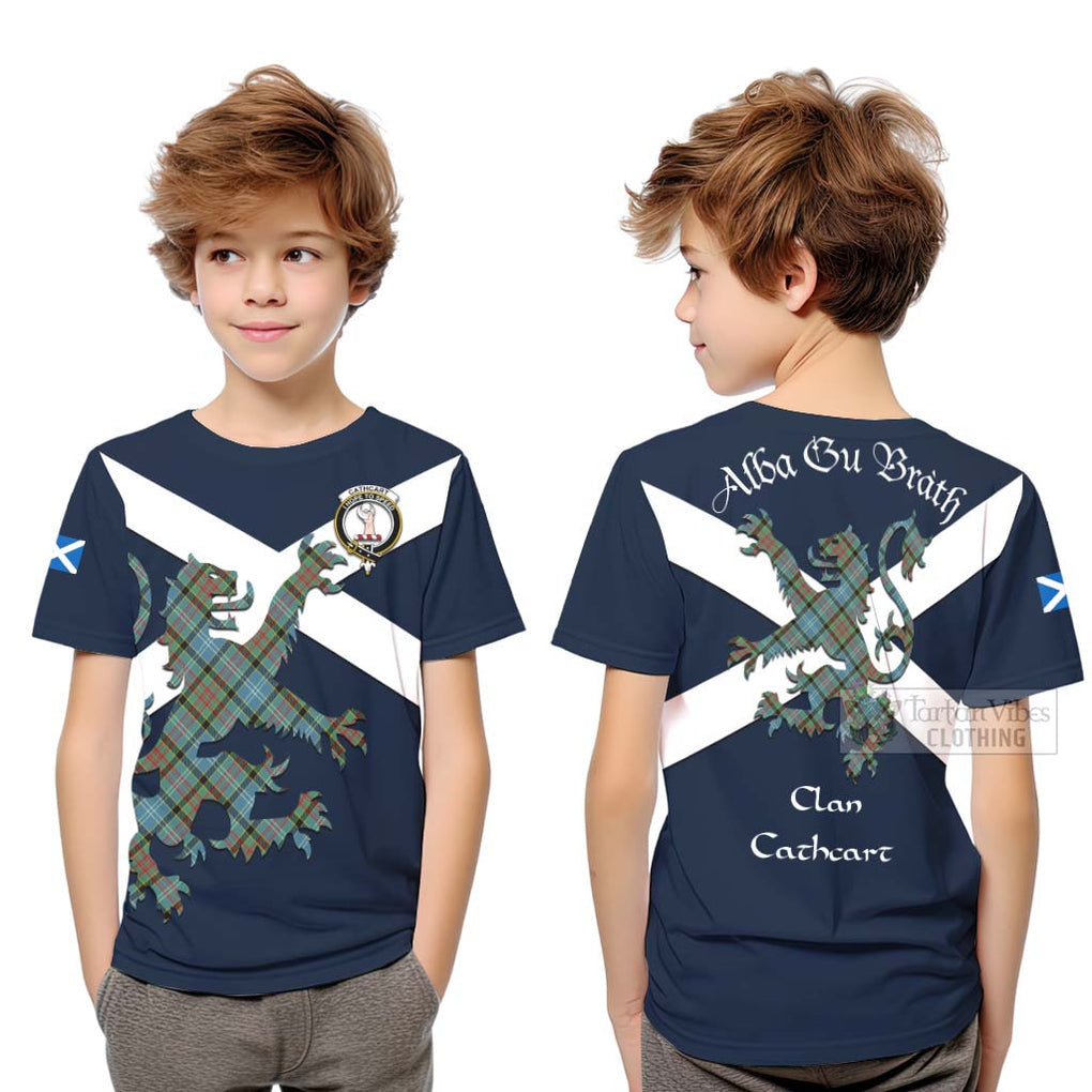 Tartan Vibes Clothing Cathcart Tartan Lion Rampant Kid T-Shirt – Proudly Display Your Heritage with Alba Gu Brath and Clan Name