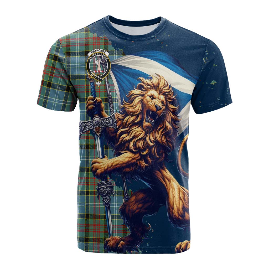 Tartan Vibes Clothing Cathcart Tartan Family Crest Cotton T-shirt with Scottish Majestic Lion