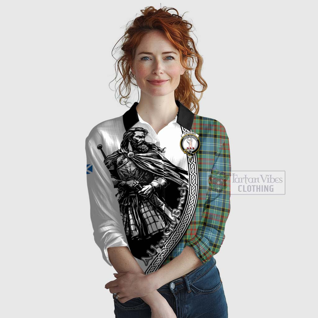 Tartan Vibes Clothing Cathcart Tartan Clan Crest Women's Casual Shirt with Highlander Warrior Celtic Style