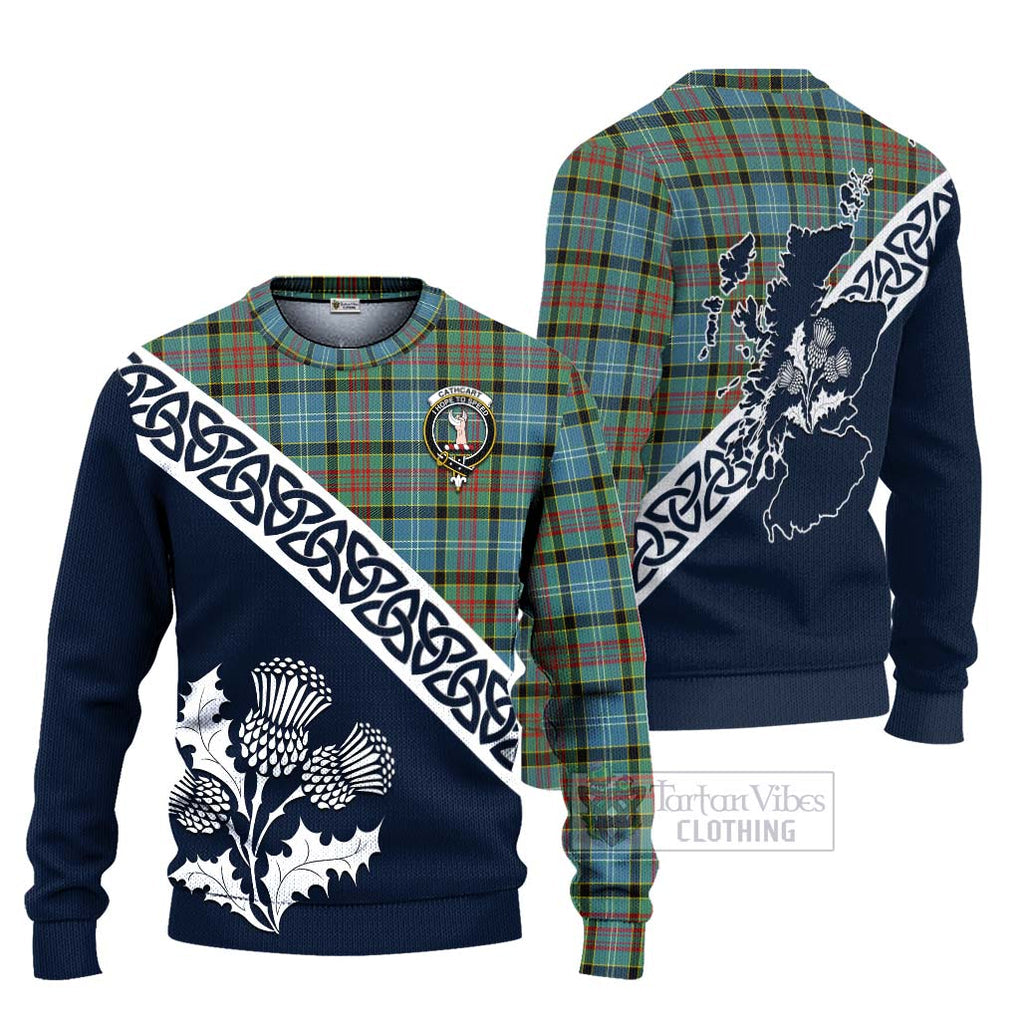 Tartan Vibes Clothing Cathcart Tartan Knitted Sweater Featuring Thistle and Scotland Map