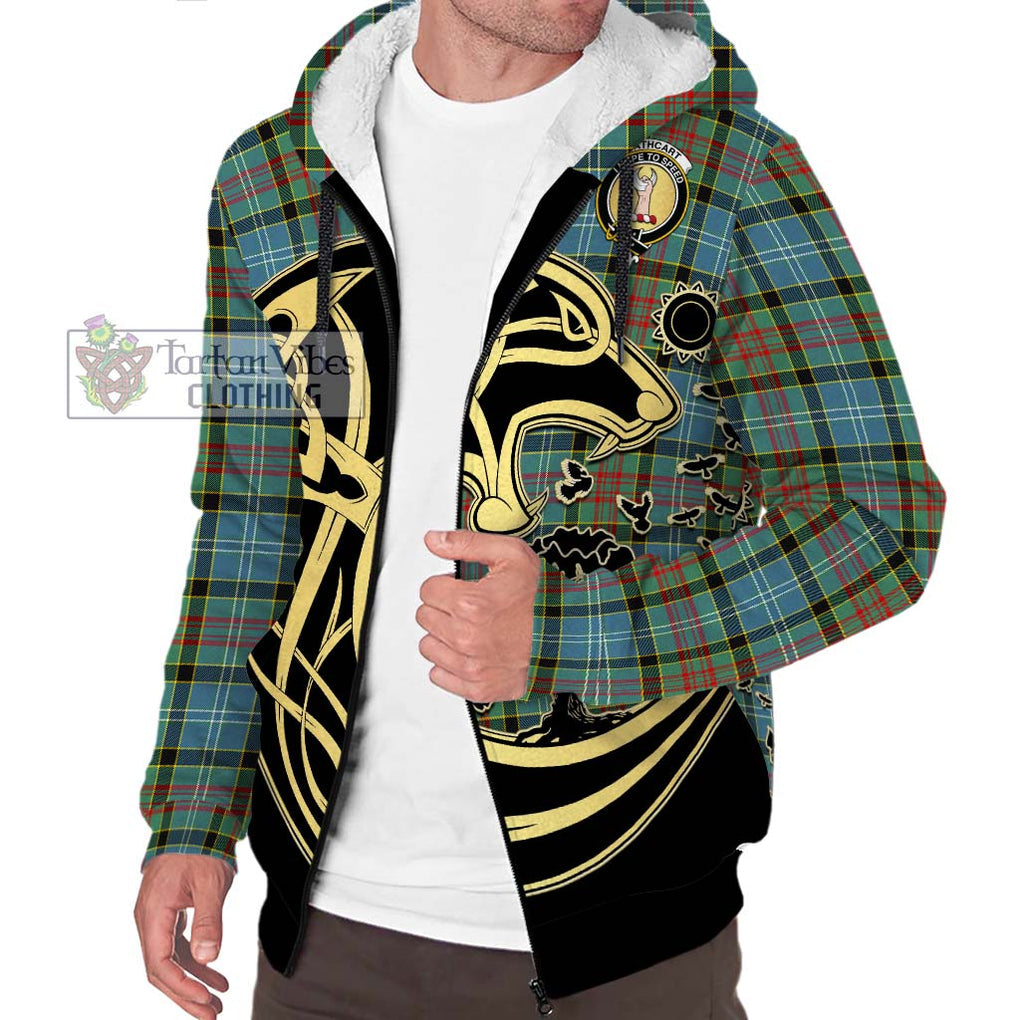 Cathcart Tartan Sherpa Hoodie with Family Crest Celtic Wolf Style Unisex S - Tartan Vibes Clothing