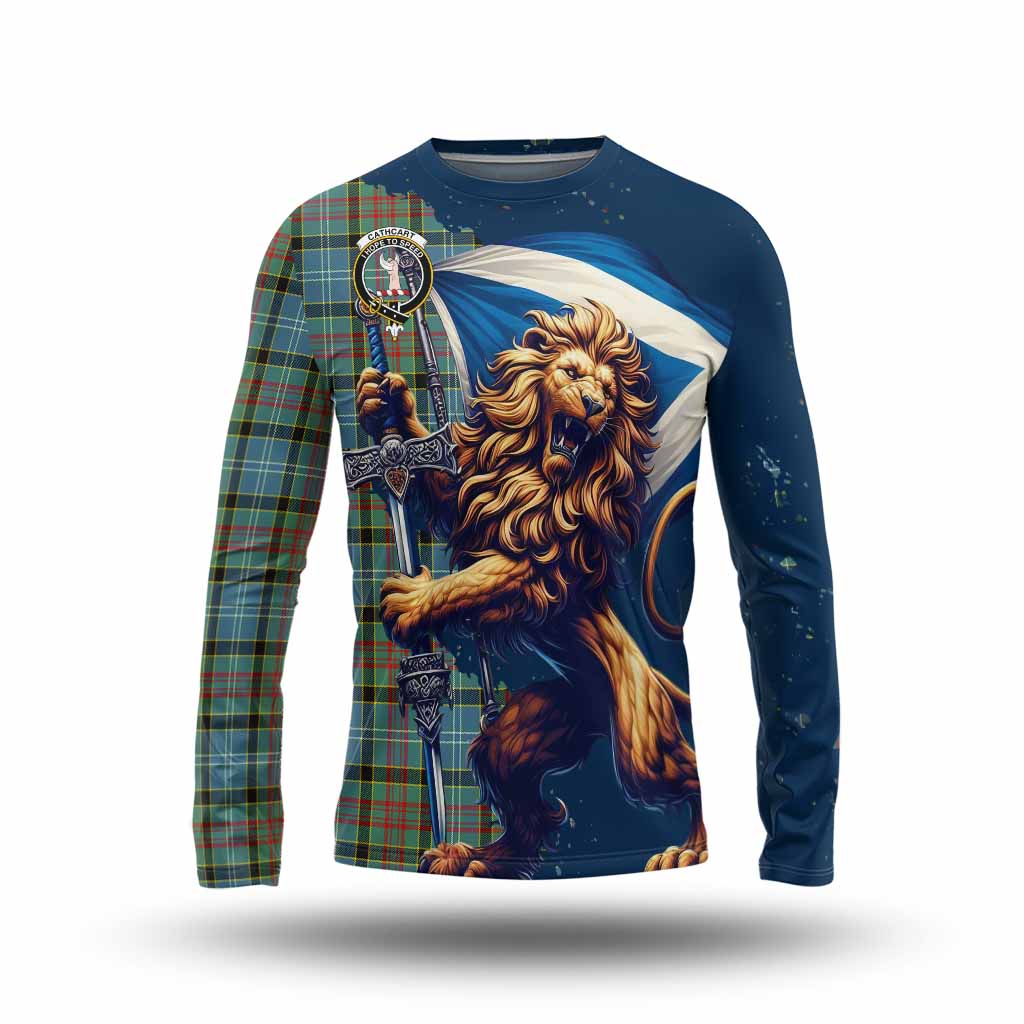 Tartan Vibes Clothing Cathcart Tartan Family Crest Long Sleeve T-Shirt with Scottish Majestic Lion