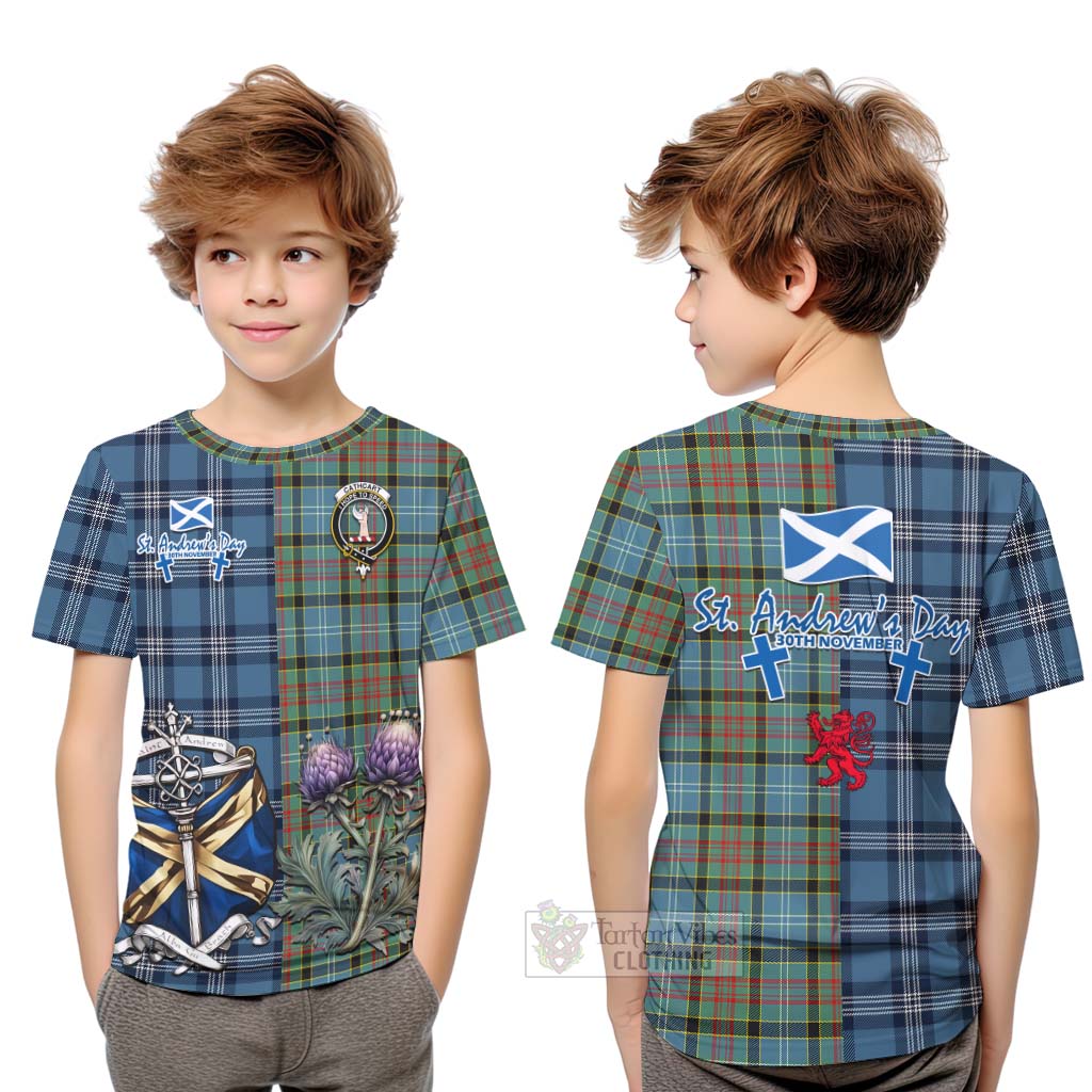 Tartan Vibes Clothing Cathcart Tartan Kid T-Shirt Happy St. Andrew's Day Half Tartan Style