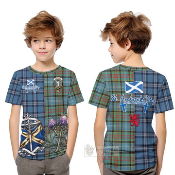 Cathcart Tartan Kid T-Shirt Happy St. Andrew's Day Half Tartan Style