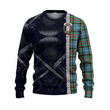 Cathcart Tartan Knitted Sweater with Family Crest Cross Sword Thistle Celtic Vibes