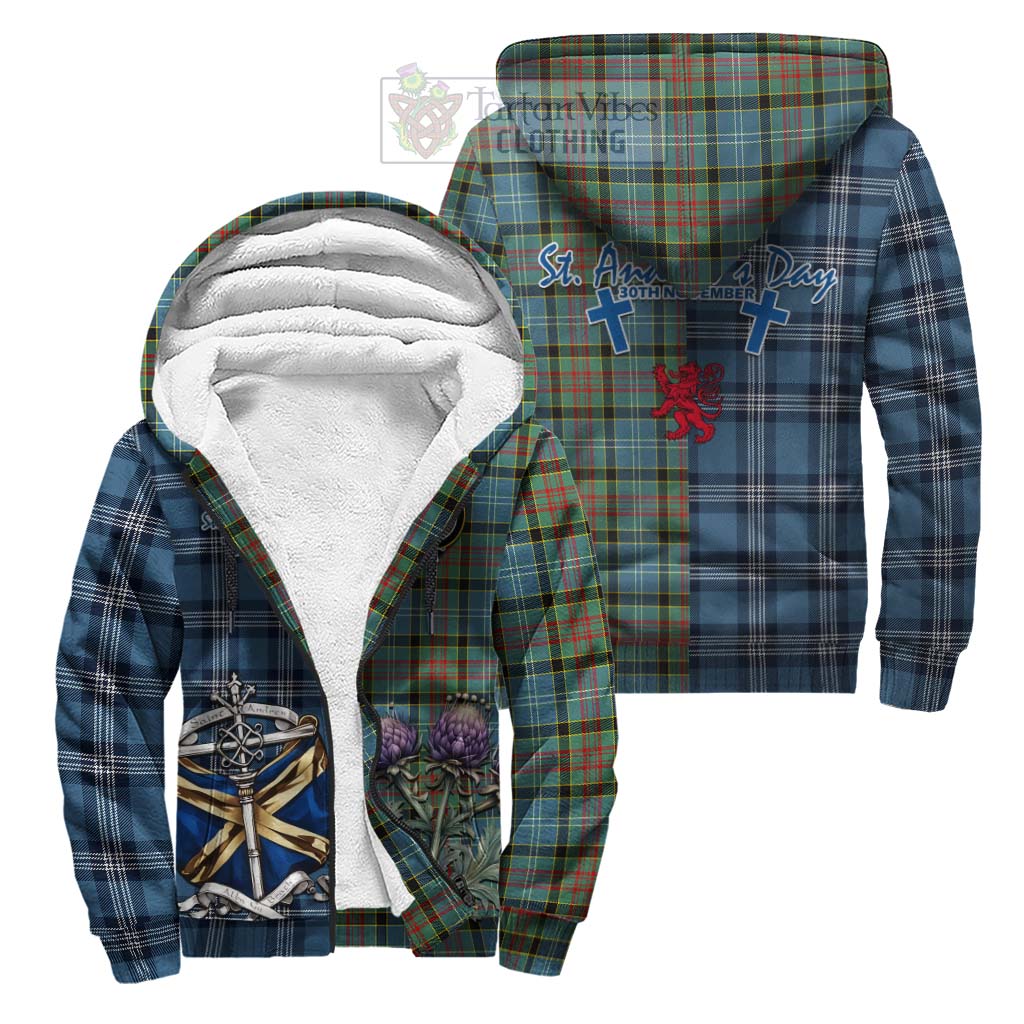 Tartan Vibes Clothing Cathcart Tartan Sherpa Hoodie Happy St. Andrew's Day Half Tartan Style