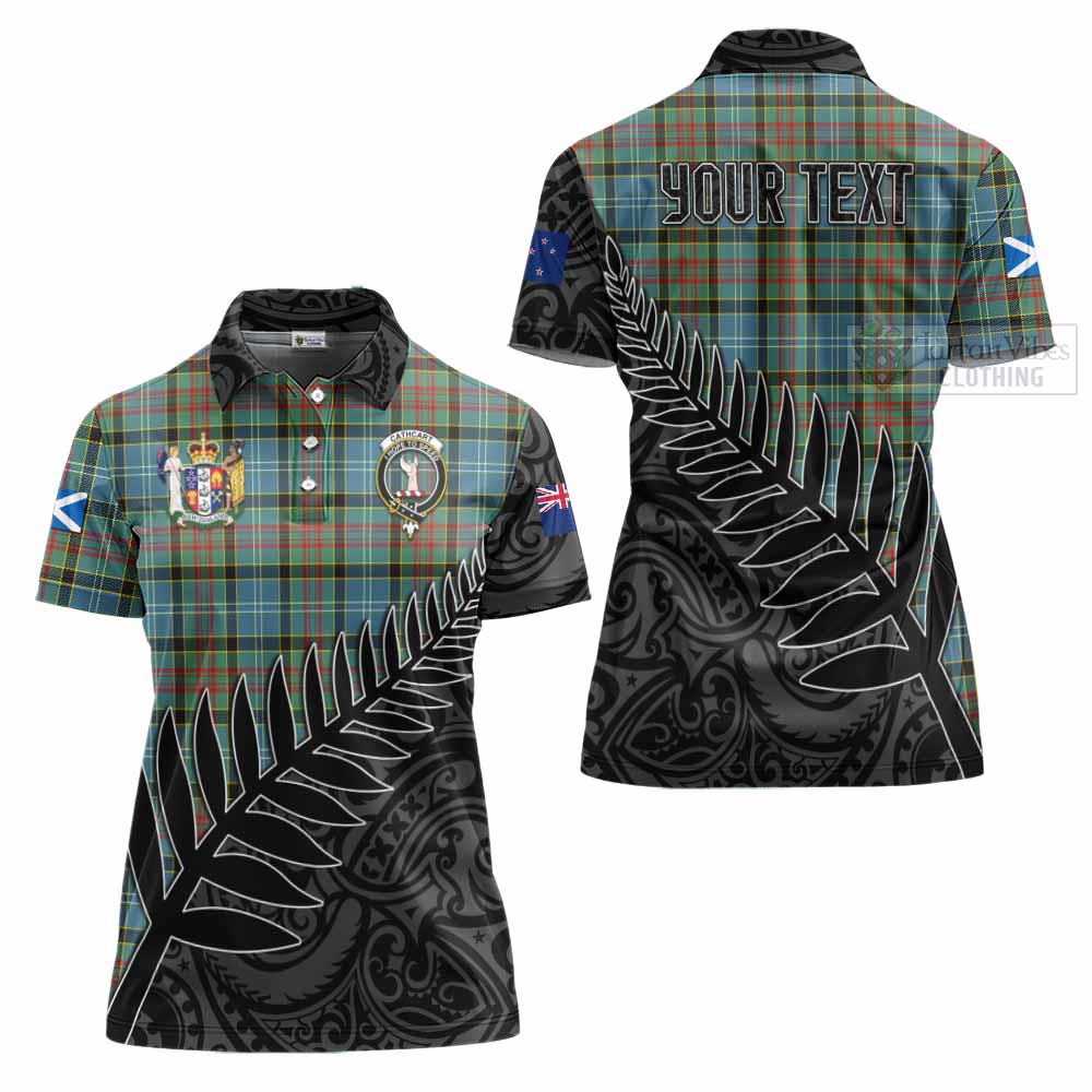 Tartan Vibes Clothing Cathcart Crest Tartan Women's Polo Shirt with New Zealand Silver Fern Half Style