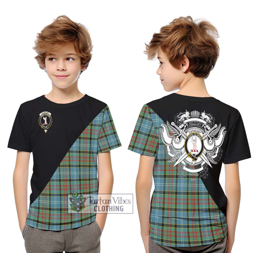 Cathcart Tartan Kid T-Shirt with Family Crest and Military Logo Style Youth XL Size14 - Tartanvibesclothing Shop