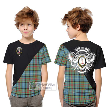 Cathcart Tartan Kid T-Shirt with Family Crest and Military Logo Style