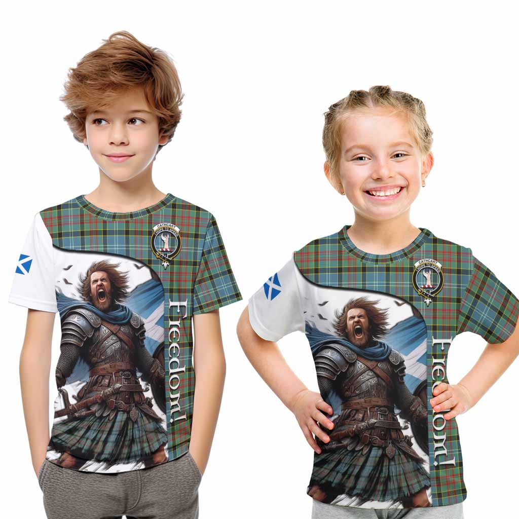 Tartan Vibes Clothing Cathcart Crest Tartan Kid T-Shirt Inspired by the Freedom of Scottish Warrior