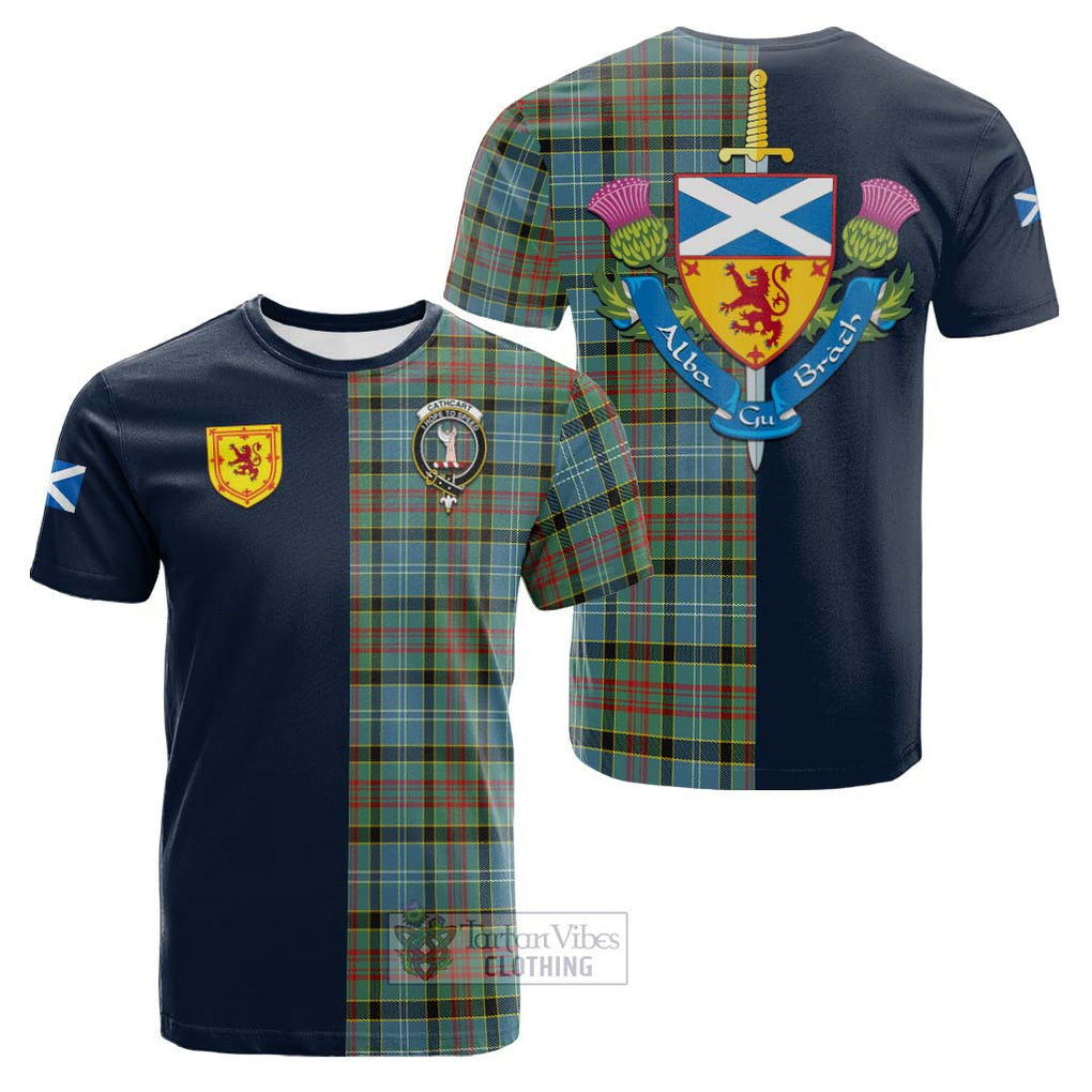 Tartan Vibes Clothing Cathcart Tartan Cotton T-shirt with Scottish Lion Royal Arm Half Style