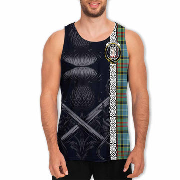 Cathcart Tartan Men's Tank Top with Family Crest Cross Sword Thistle Celtic Vibes