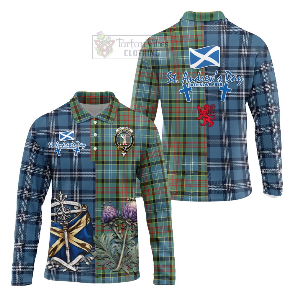 Tartan Vibes Clothing Cathcart Tartan Long Sleeve Polo Shirt Happy St. Andrew's Day Half Tartan Style