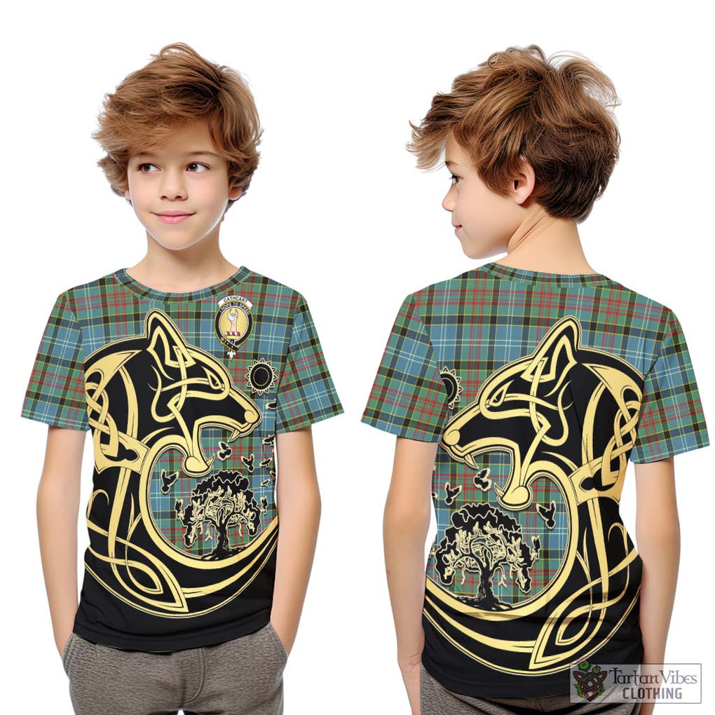 Cathcart Tartan Kid T-Shirt with Family Crest Celtic Wolf Style Youth XL Size14 - Tartan Vibes Clothing