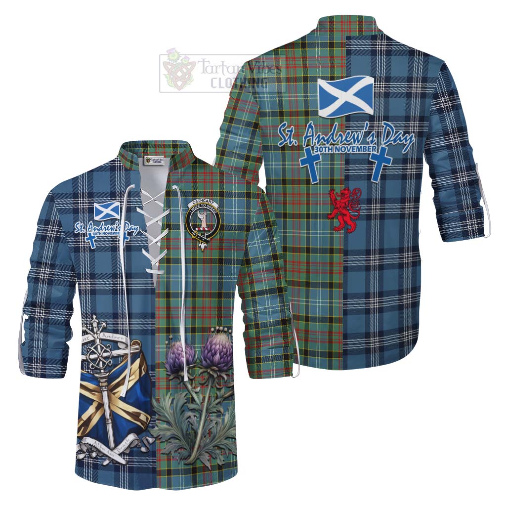 Tartan Vibes Clothing Cathcart Tartan Ghillie Kilt Shirt Happy St. Andrew's Day Half Tartan Style