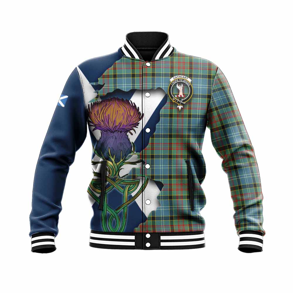 Cathcart Tartan Family Crest Baseball Jacket Scottish Thistle Celtic Inspired Unisex - Tartan Vibes Clothing