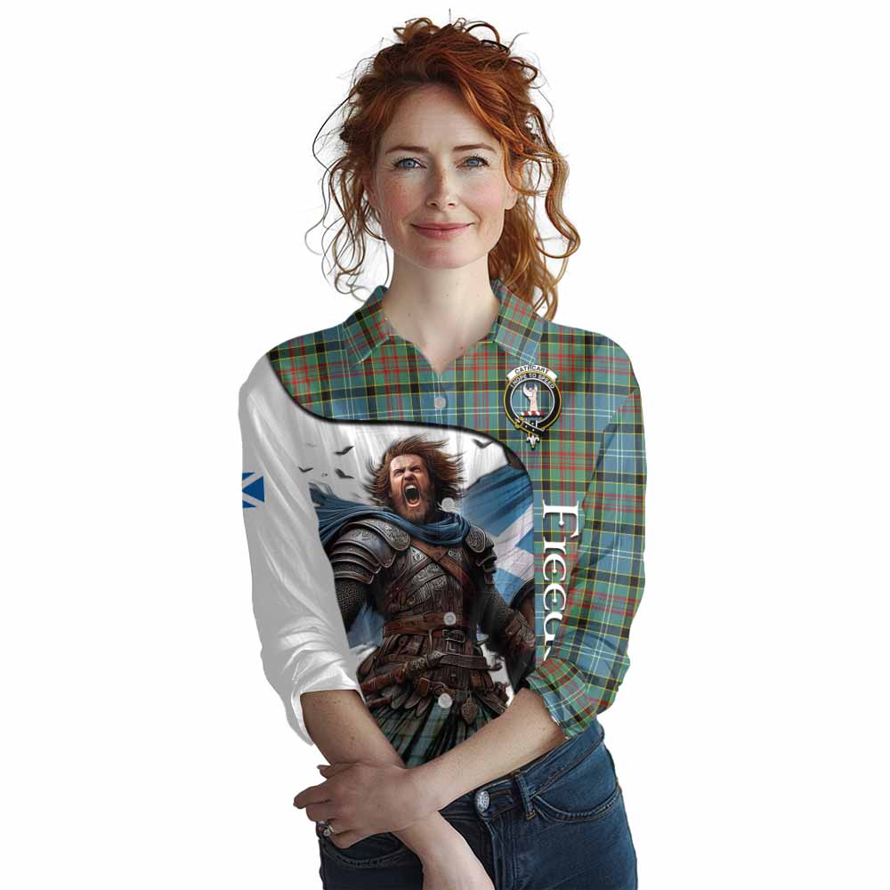 Tartan Vibes Clothing Cathcart Crest Tartan Women's Casual Shirt Inspired by the Freedom of Scottish Warrior