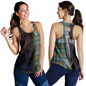 Cathcart Tartan Family Crest Women's Racerback Tanks Alba Gu Brath Be Brave Lion Ancient Style 4XL - Tartan Vibes Clothing