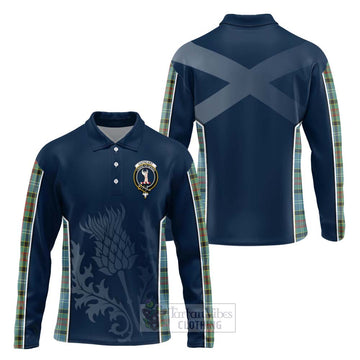 Cathcart Tartan Long Sleeve Polo Shirt with Family Crest and Scottish Thistle Vibes Sport Style