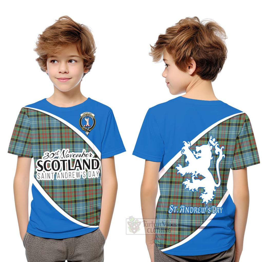 Tartan Vibes Clothing Cathcart Family Crest Tartan Kid T-Shirt Celebrate Saint Andrew's Day in Style