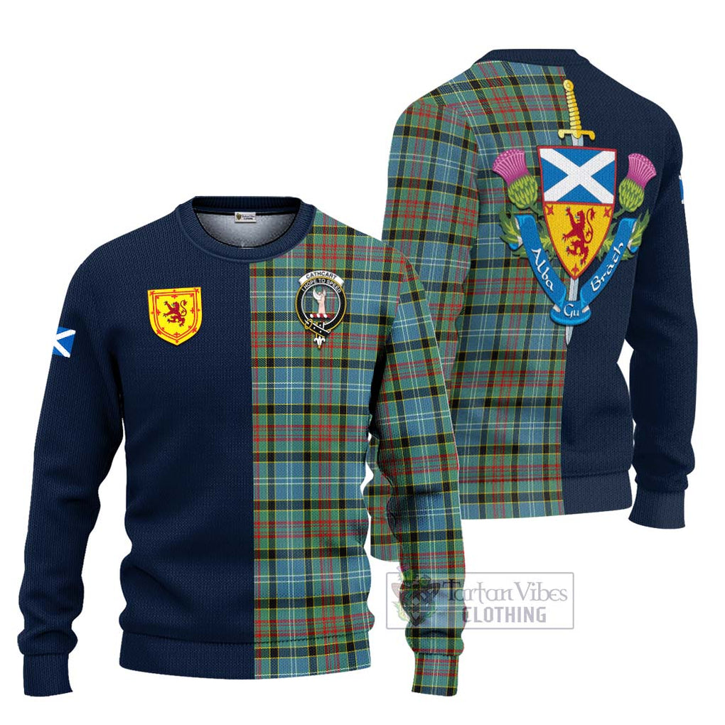 Tartan Vibes Clothing Cathcart Tartan Knitted Sweater with Scottish Lion Royal Arm Half Style