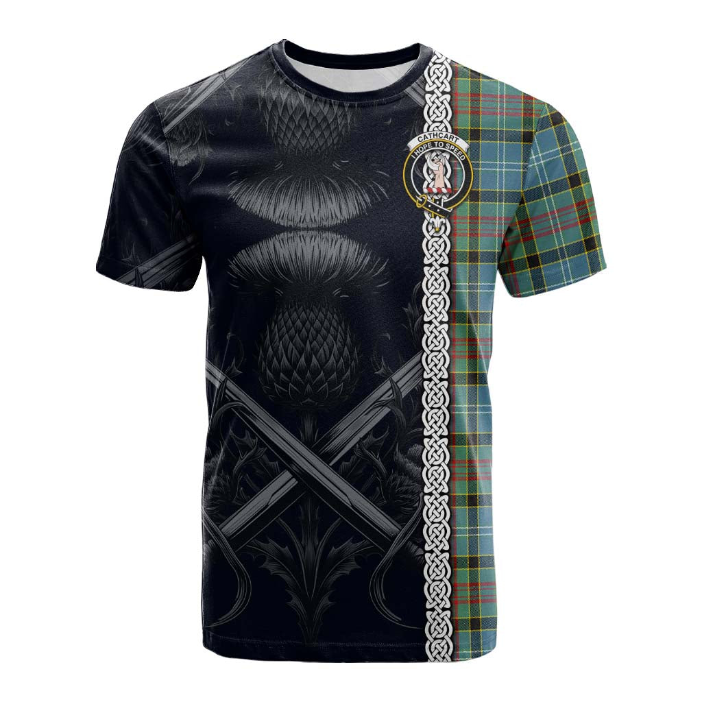 Tartan Vibes Clothing Cathcart Tartan Cotton T-shirt with Family Crest Cross Sword Thistle Celtic Vibes