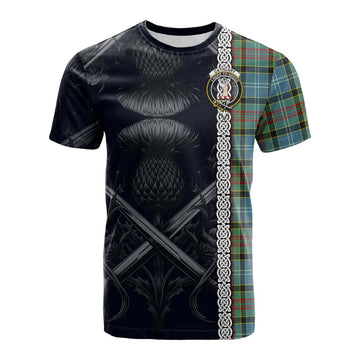 Cathcart Tartan Cotton T-shirt with Family Crest Cross Sword Thistle Celtic Vibes