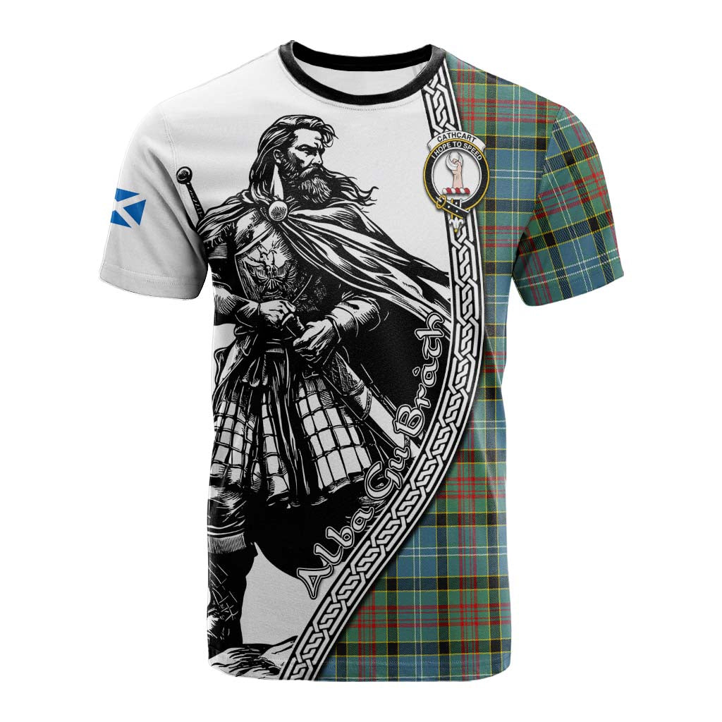 Cathcart Tartan Clan Crest Cotton T-shirt with Highlander Warrior Celtic Style