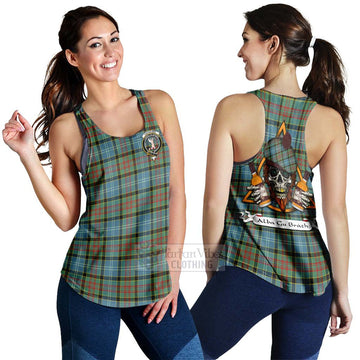 Cathcart Tartan Women's Racerback Tanks with Family Crest and Bearded Skull Holding Bottles of Whiskey