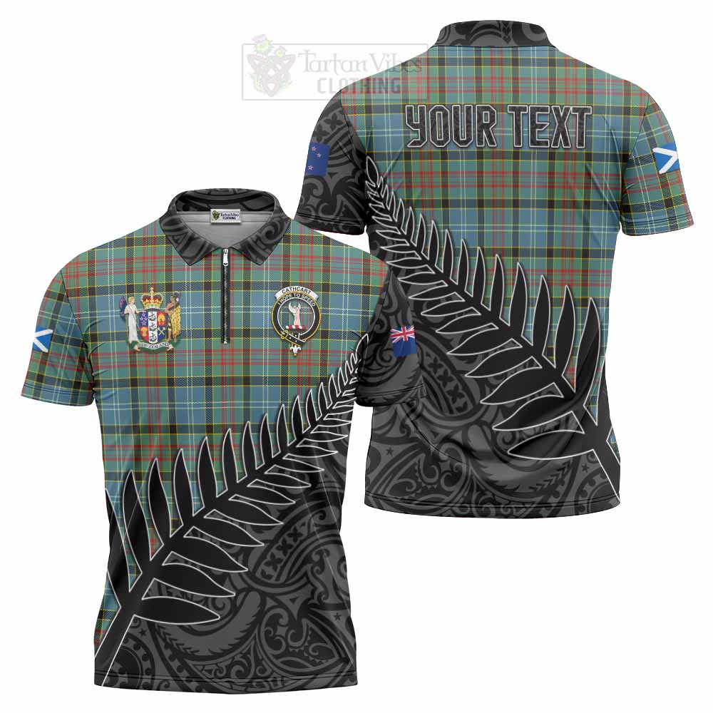 Tartan Vibes Clothing Cathcart Crest Tartan Zipper Polo Shirt with New Zealand Silver Fern Half Style