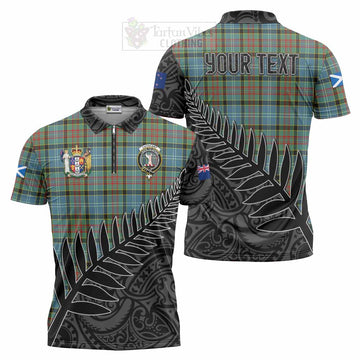 Cathcart Crest Tartan Zipper Polo Shirt with New Zealand Silver Fern Half Style