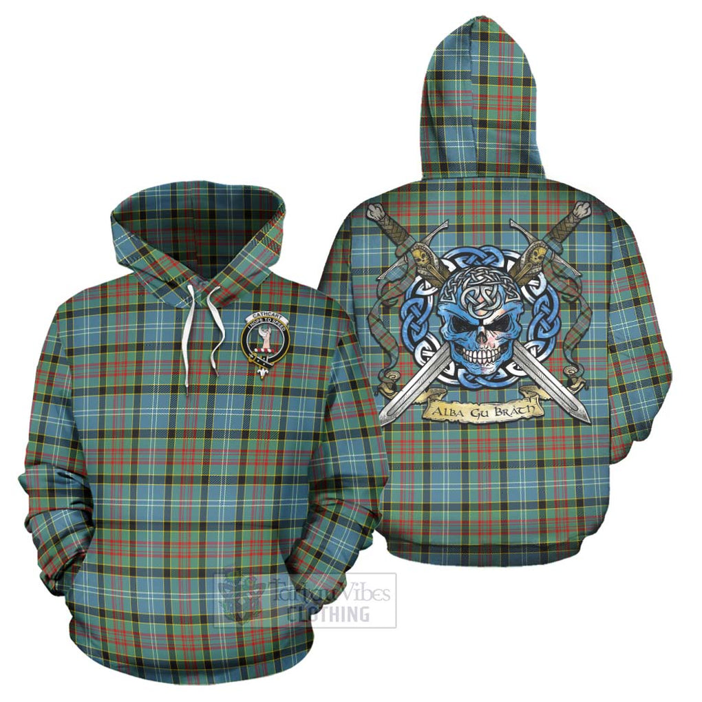 Tartan Vibes Clothing Cathcart Tartan Hoodie with Family Crest Celtic Skull Style