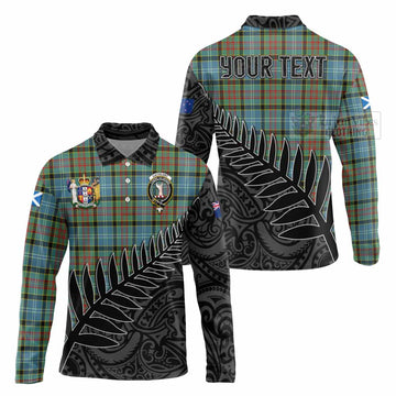 Cathcart Crest Tartan Long Sleeve Polo Shirt with New Zealand Silver Fern Half Style