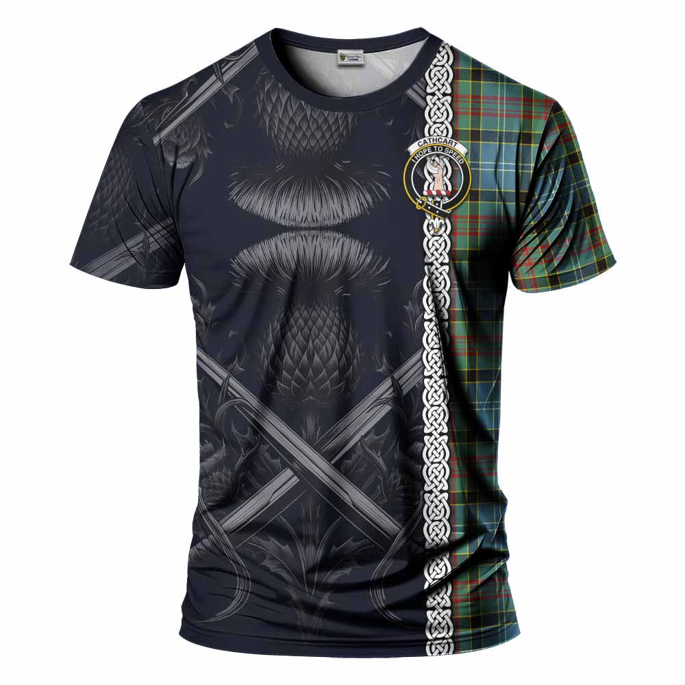 Tartan Vibes Clothing Cathcart Tartan T-Shirt with Family Crest Cross Sword Thistle Celtic Vibes