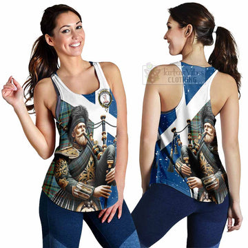 Cathcart Tartan Women's Racerback Tanks with Family Crest Scottish Bagpiper Vibes