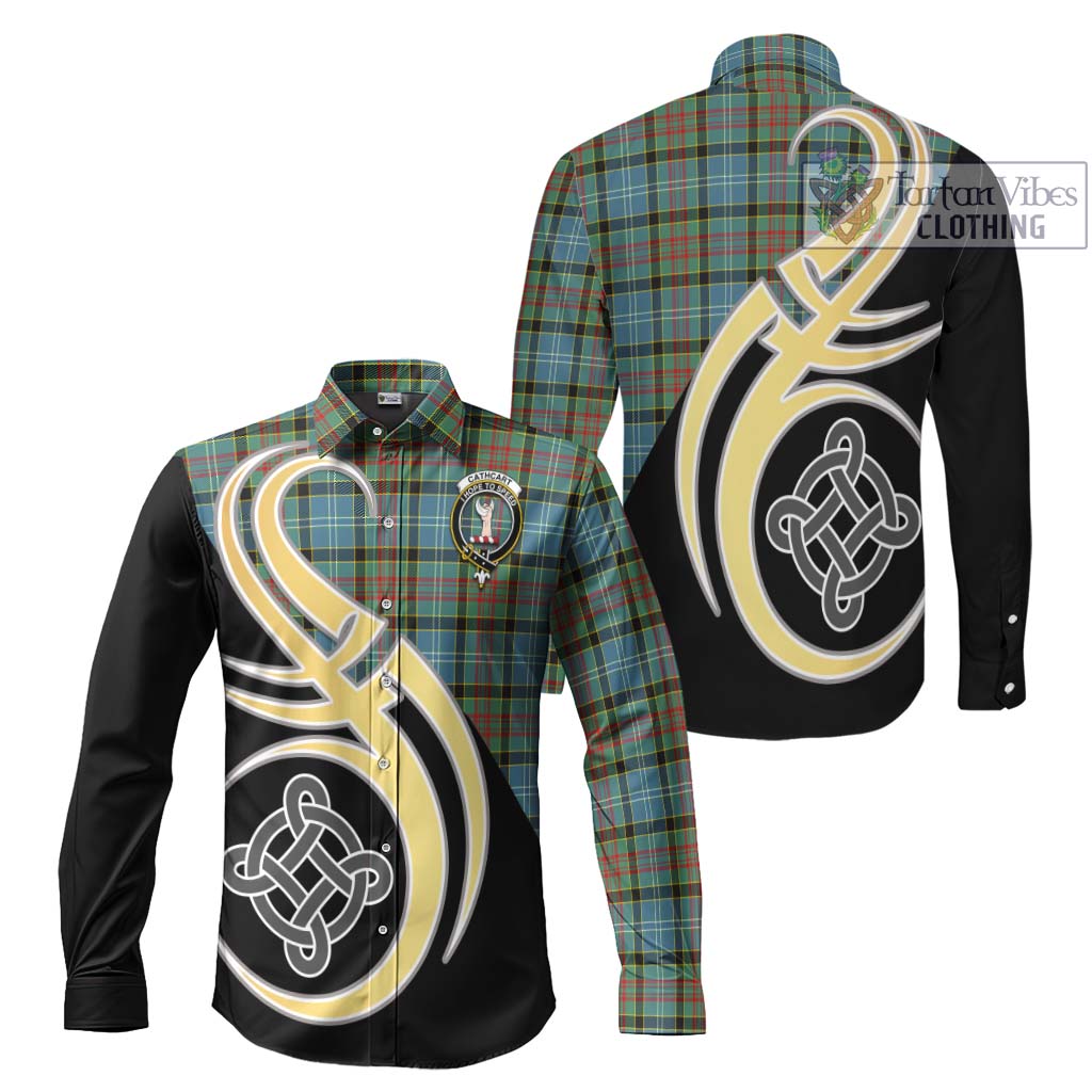 Cathcart Tartan Long Sleeve Button Shirt with Family Crest and Celtic Symbol Style Men's Shirt S - Tartan Vibes Clothing