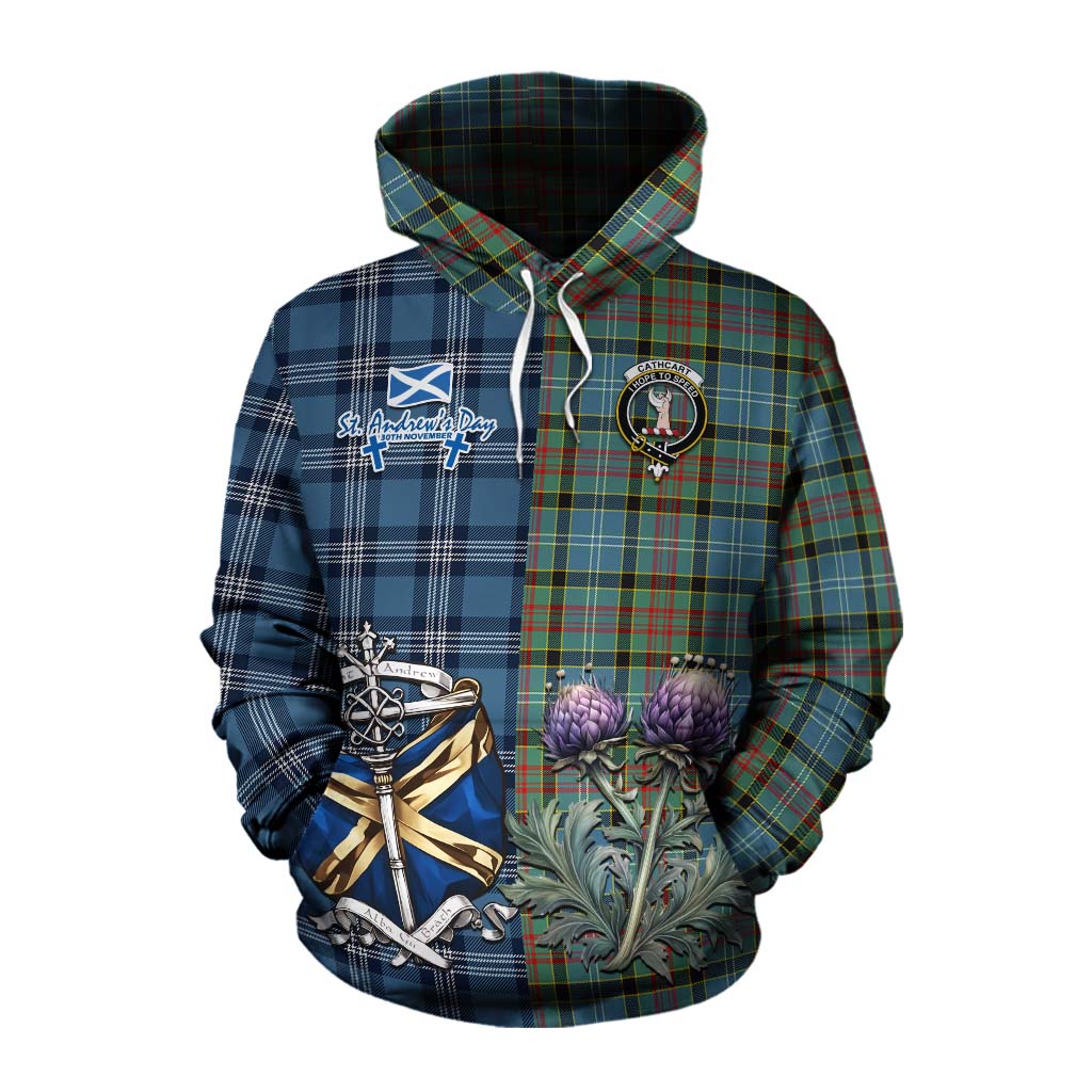 Tartan Vibes Clothing Cathcart Tartan Cotton Hoodie Happy St. Andrew's Day Half Tartan Style