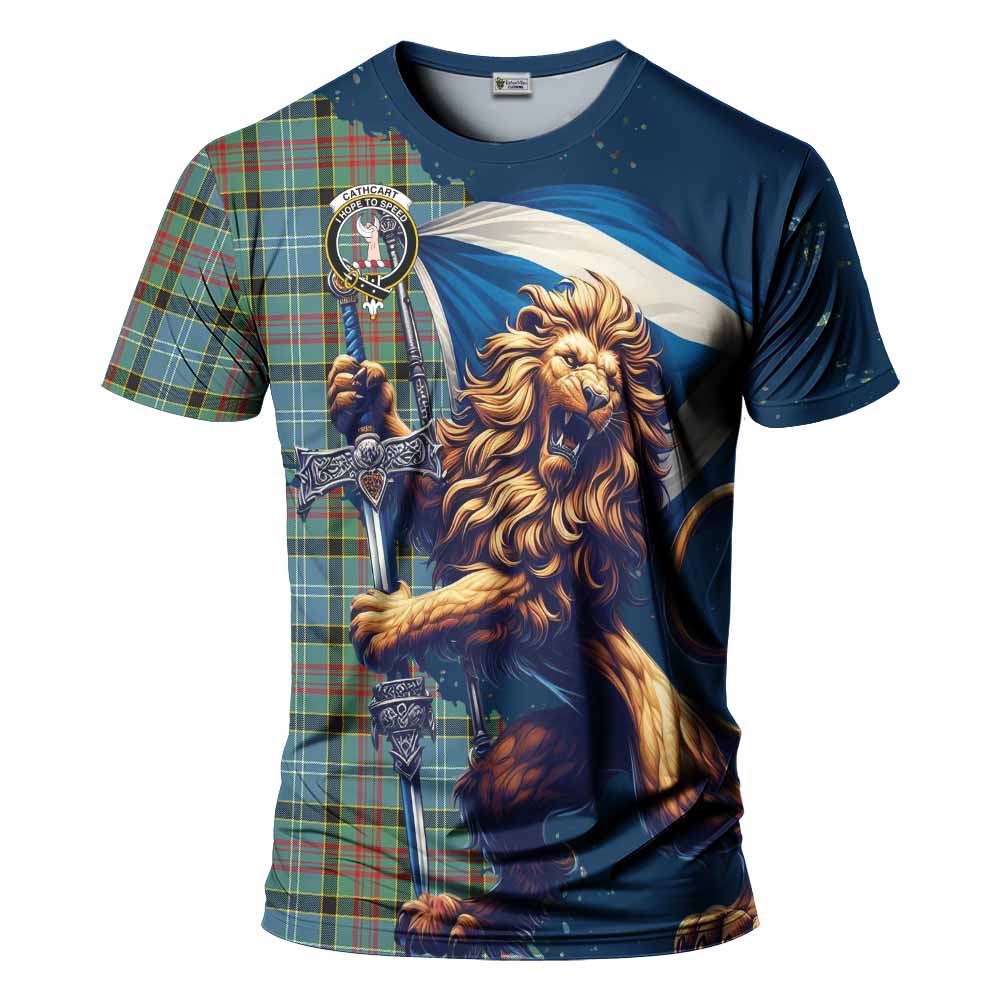 Tartan Vibes Clothing Cathcart Tartan Family Crest T-Shirt with Scottish Majestic Lion