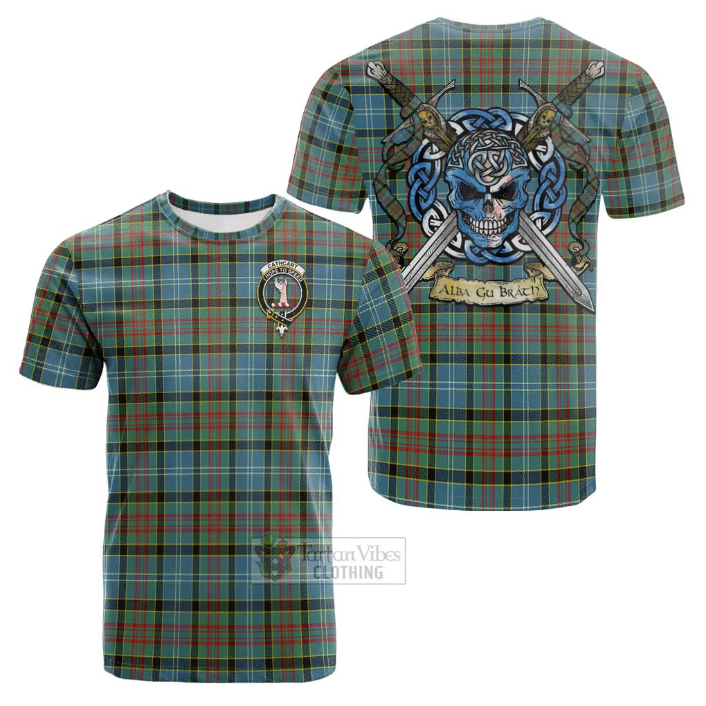 Tartan Vibes Clothing Cathcart Tartan Cotton T-shirt with Family Crest Celtic Skull Style