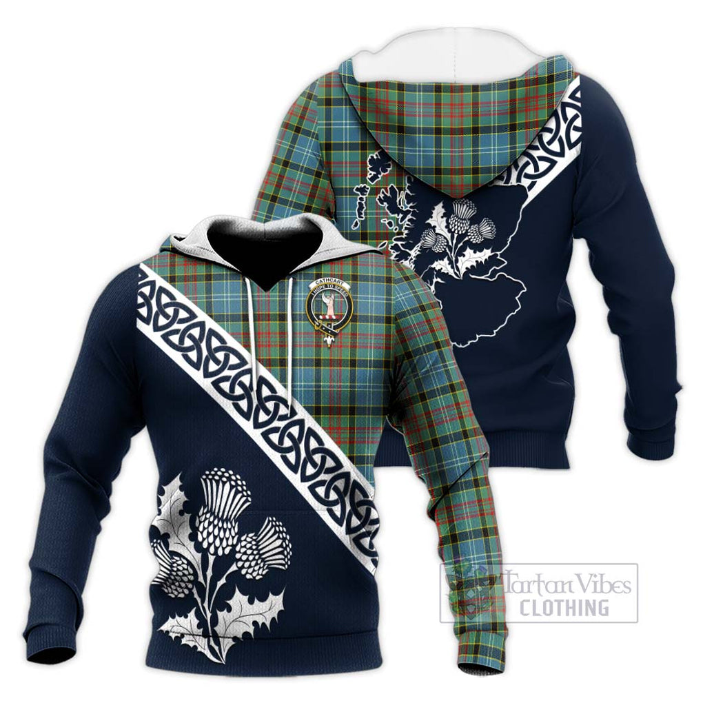 Tartan Vibes Clothing Cathcart Tartan Knitted Hoodie Featuring Thistle and Scotland Map